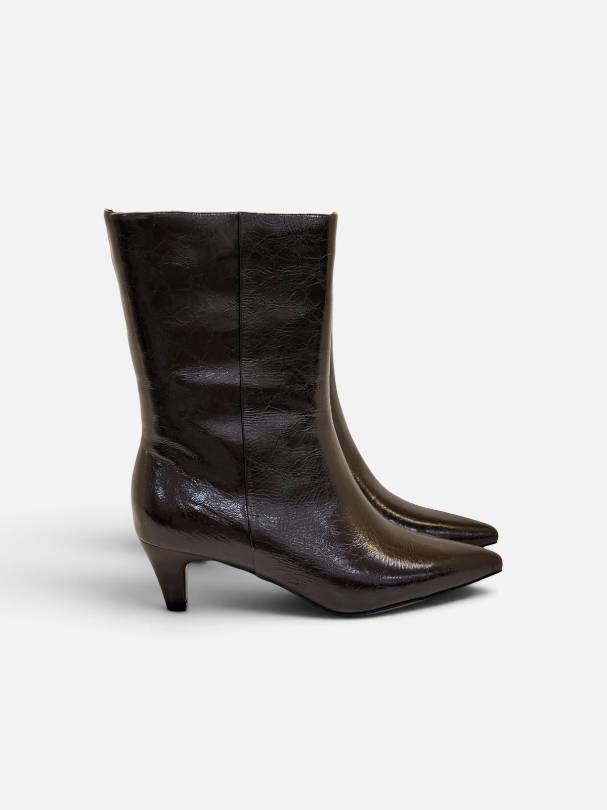 Dark Brown Leather Kitten-Heel Boots
