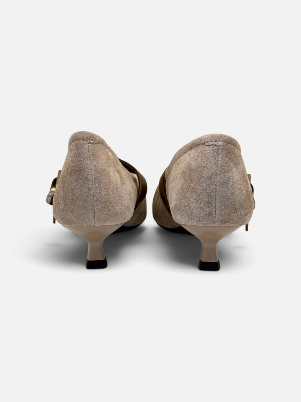 Beige Suede Mary Jane Kitten Heels