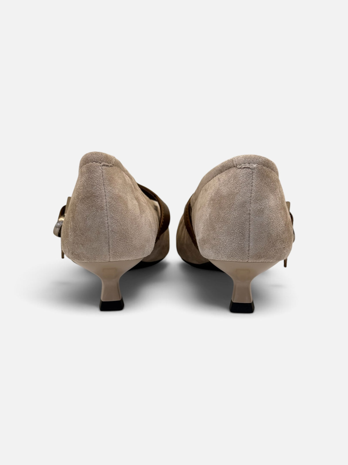 Beige Suede Mary Jane Kitten Heels