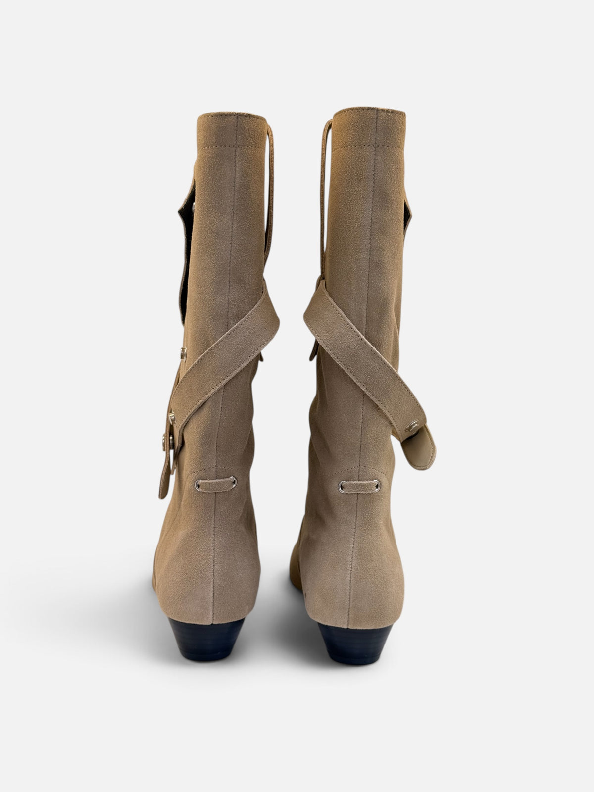 Beige Suede Slouchy Mid-Calf Boots