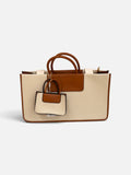 Beige Canvas Tote Bag with Mini Pouch