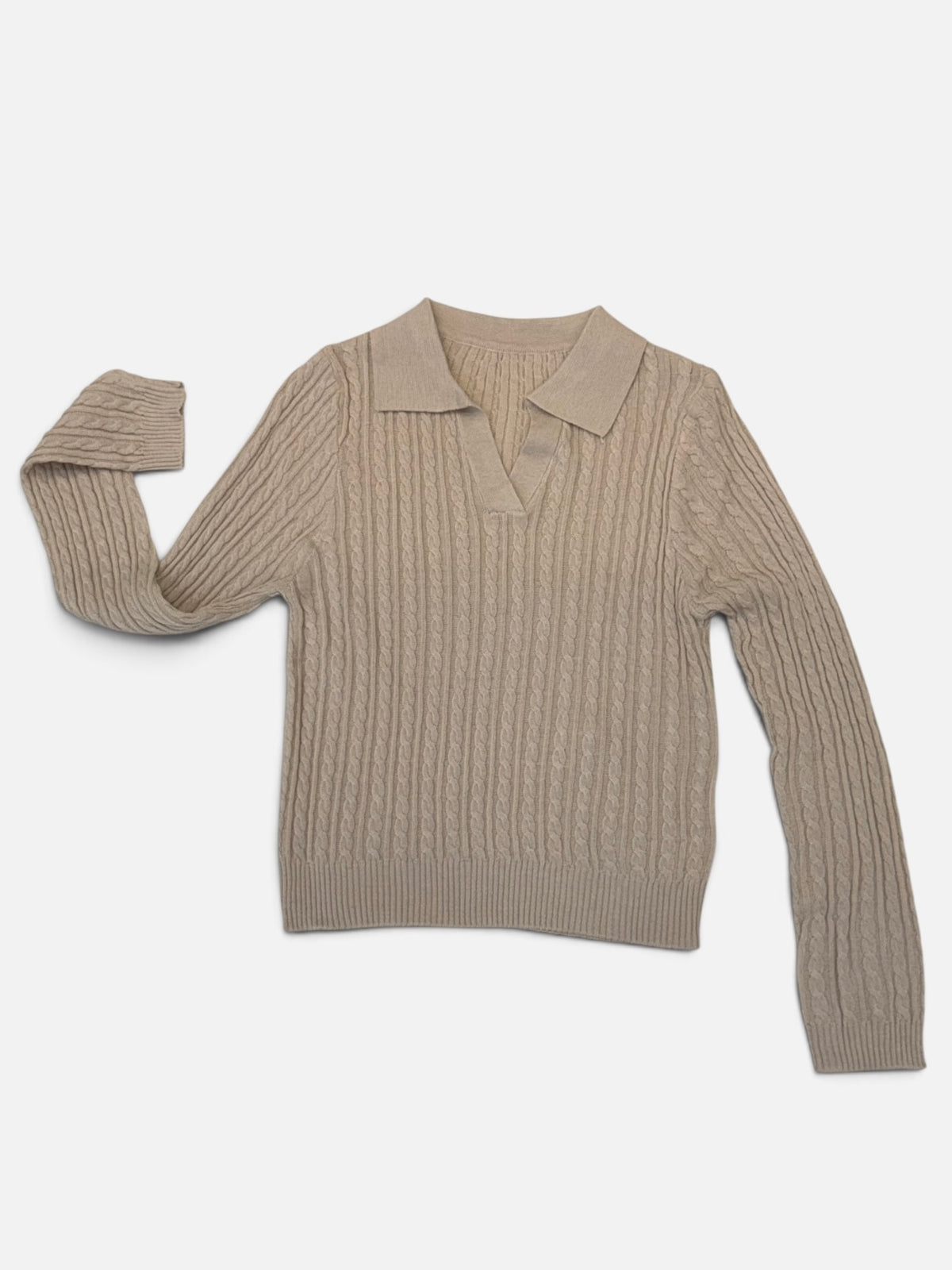 Cable Knit Collared V-Neck Sweater