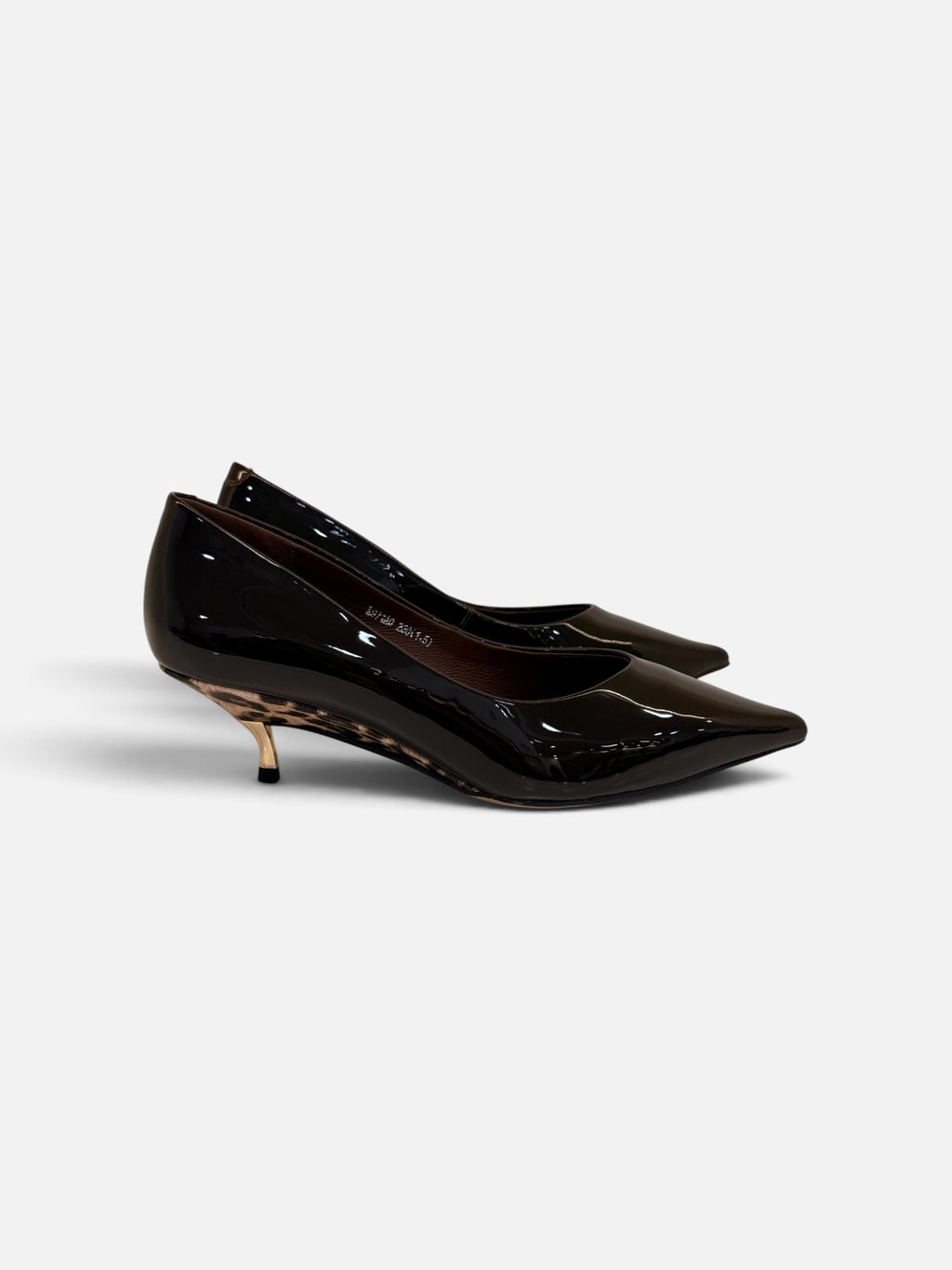 Dark Chocolate Patent Leopard-Sole Kitten Heels