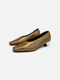 Metallic Gold Square-Toe Ballet Kitten Heels