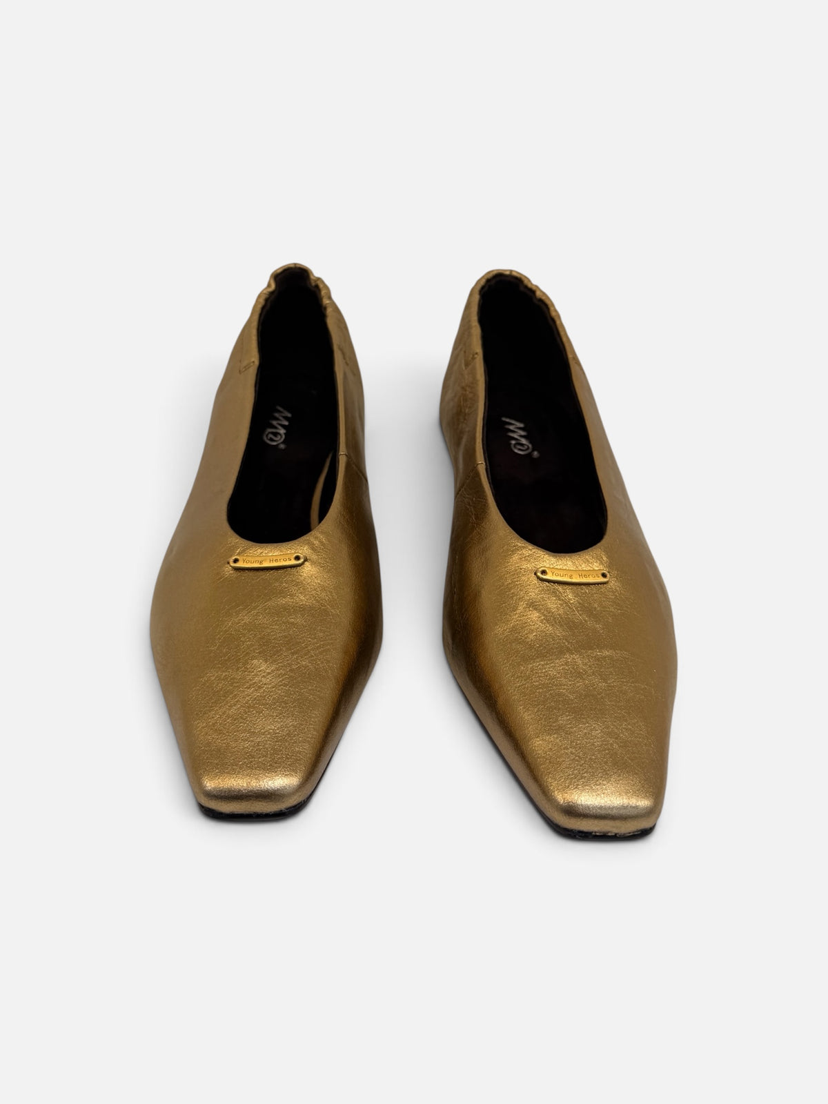 Metallic Gold Square-Toe Ballet Kitten Heels