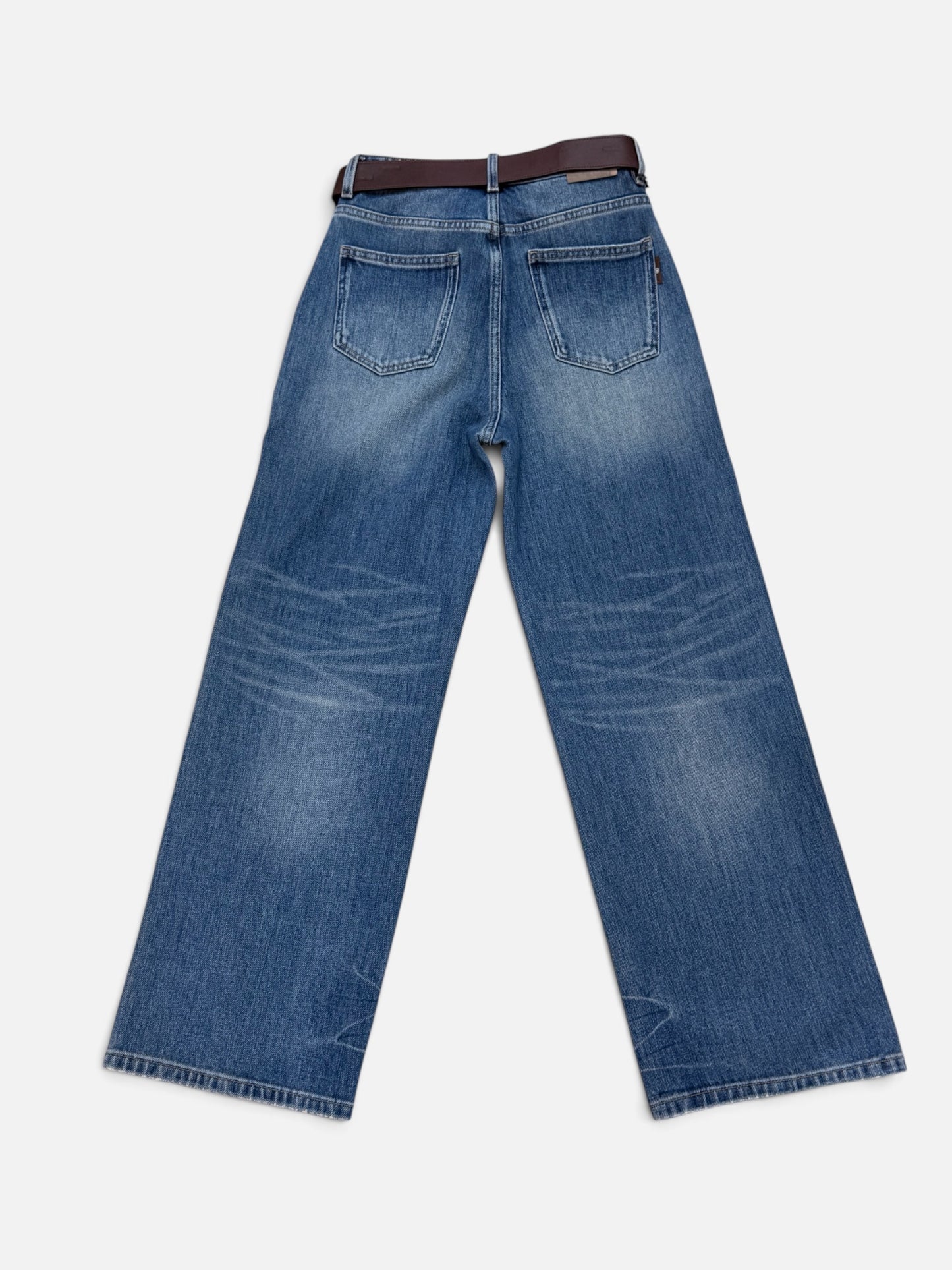 Wide-Leg Jeans with Layered Panel and Slightly Exposed Pockets