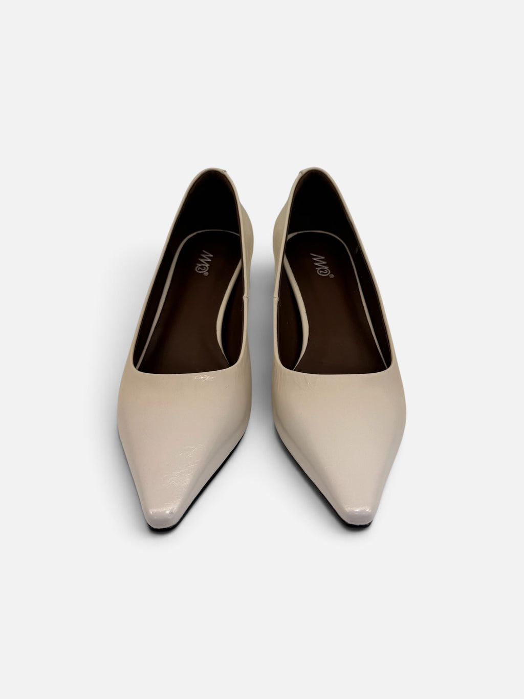 Minimalist Cream Patent Low-Heel Court Shoes