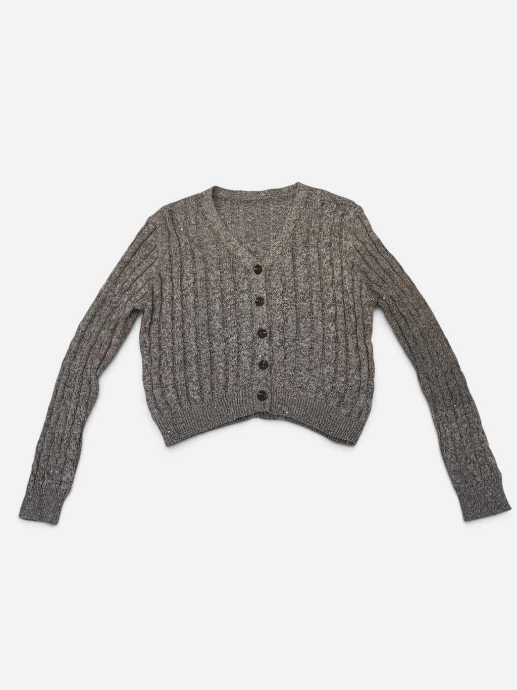 Sequin-Fleck Cable-Knit Cardigan
