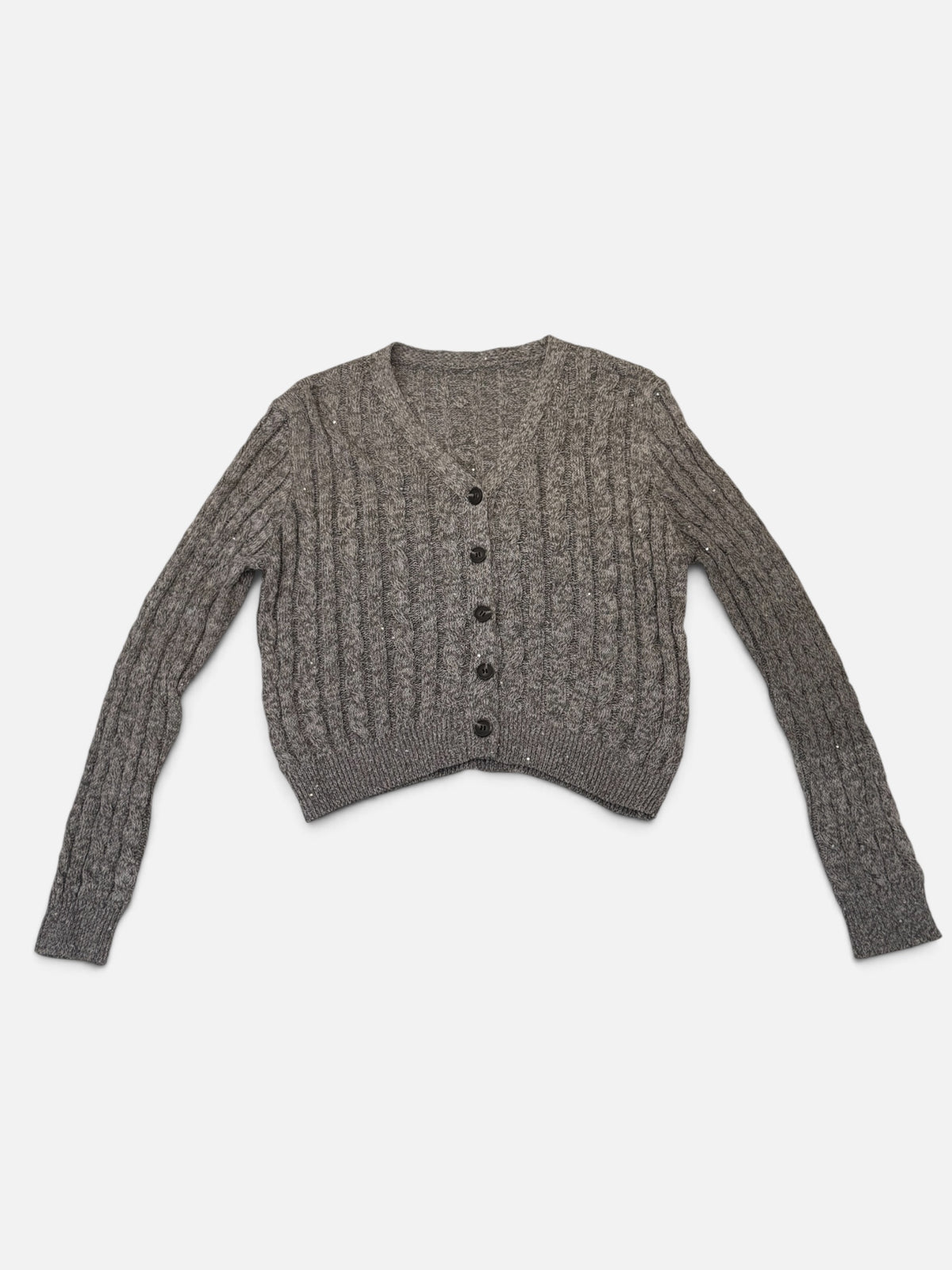 Sequin-Fleck Cable-Knit Cardigan