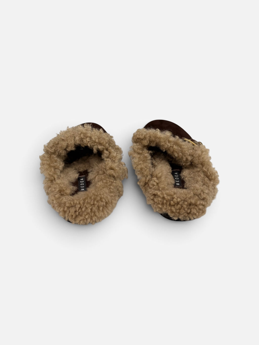 Brown Suede Shearling Clogs – Pearl & Buckle Detail