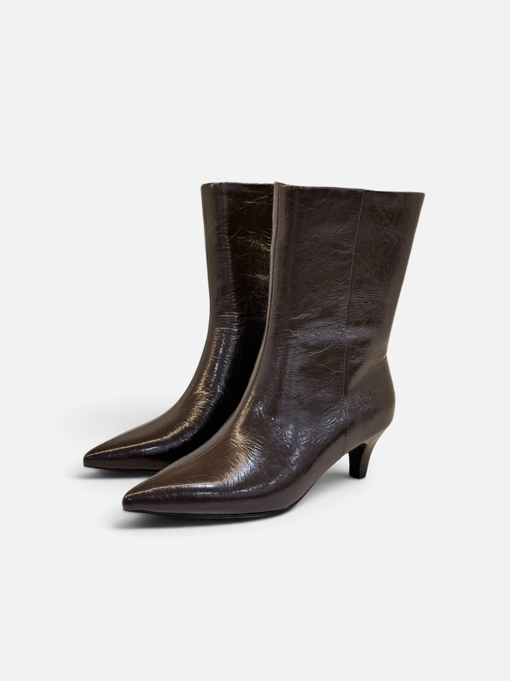 Dark Brown Leather Kitten-Heel Boots