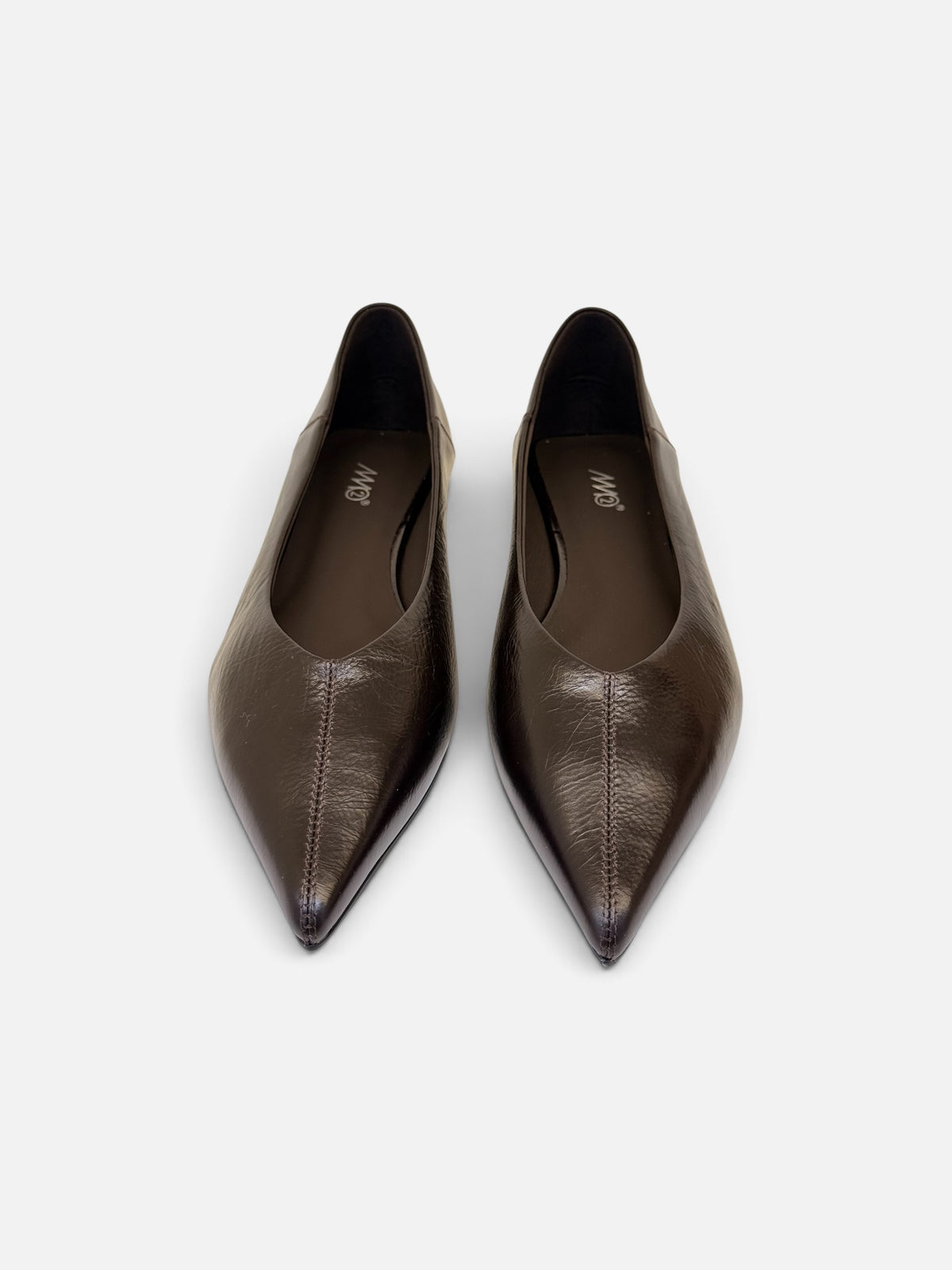 Dark Chocolate Pointed-Toe Ballet Flats