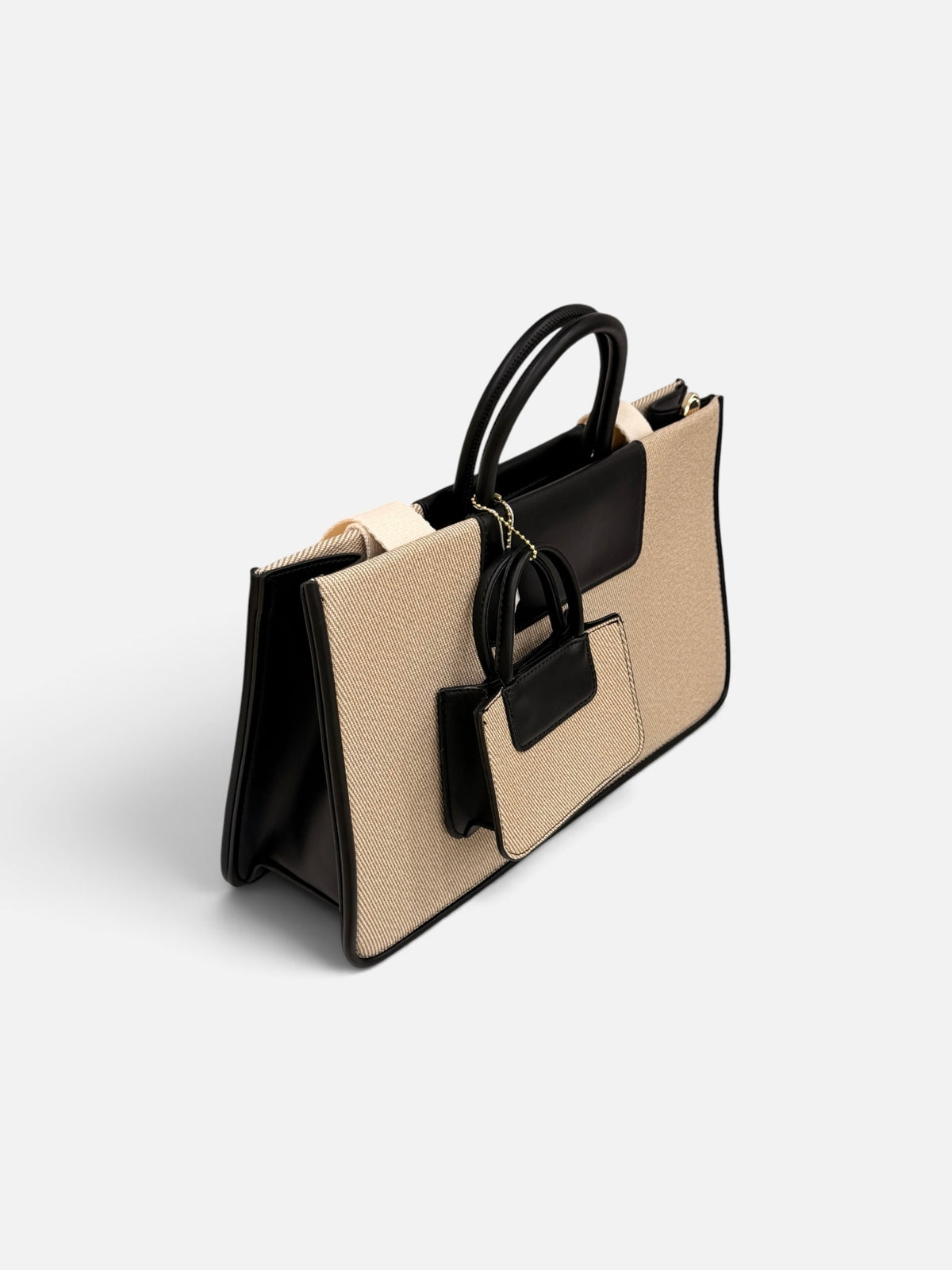 Beige Canvas Tote Bag with Mini Pouch