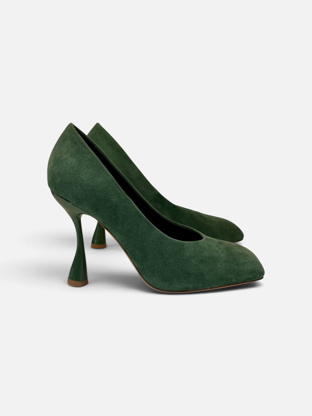 Green Suede Square-Toe Pumps