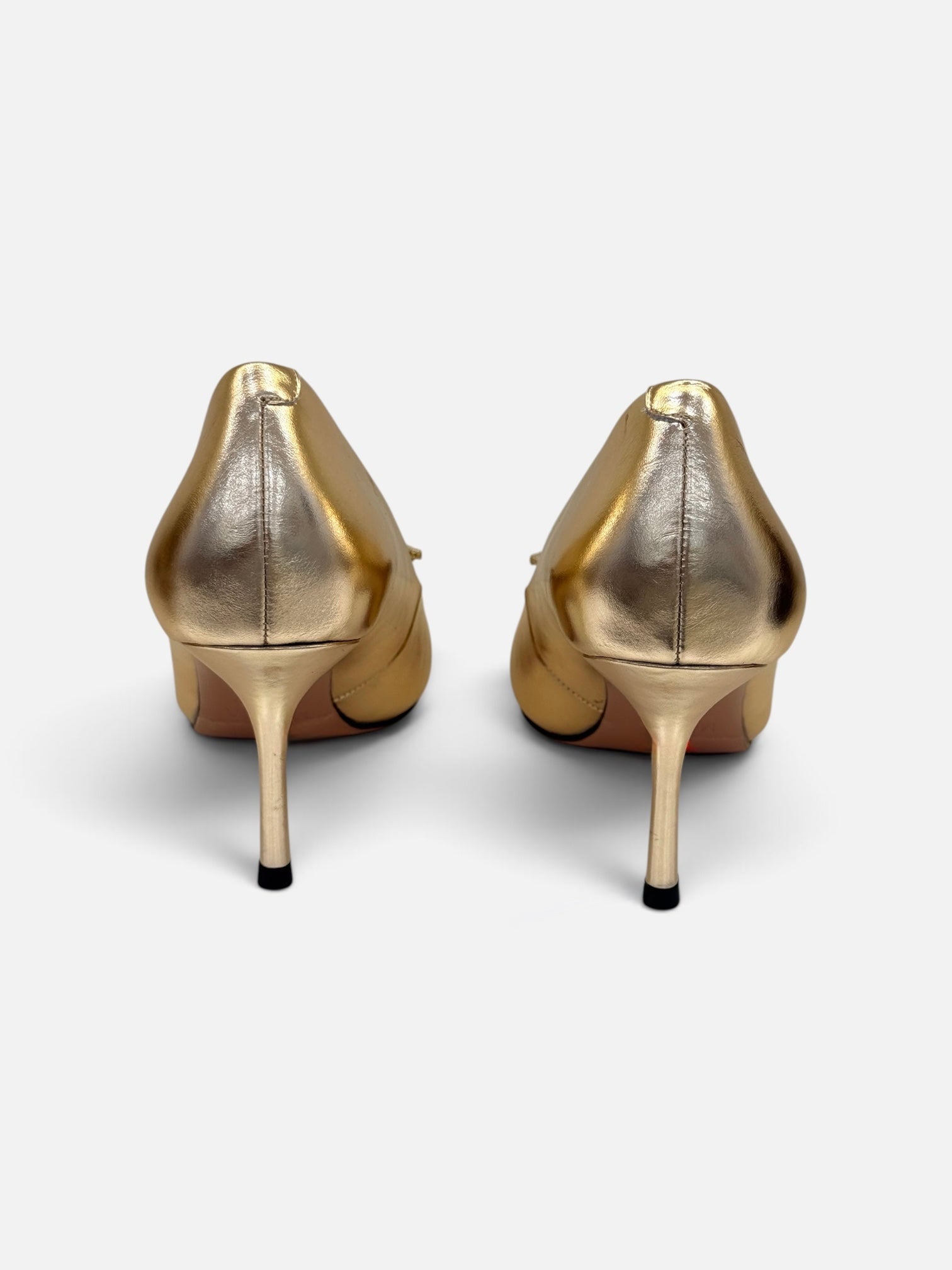 Metallic Gold Pumps with Crystal Buckle