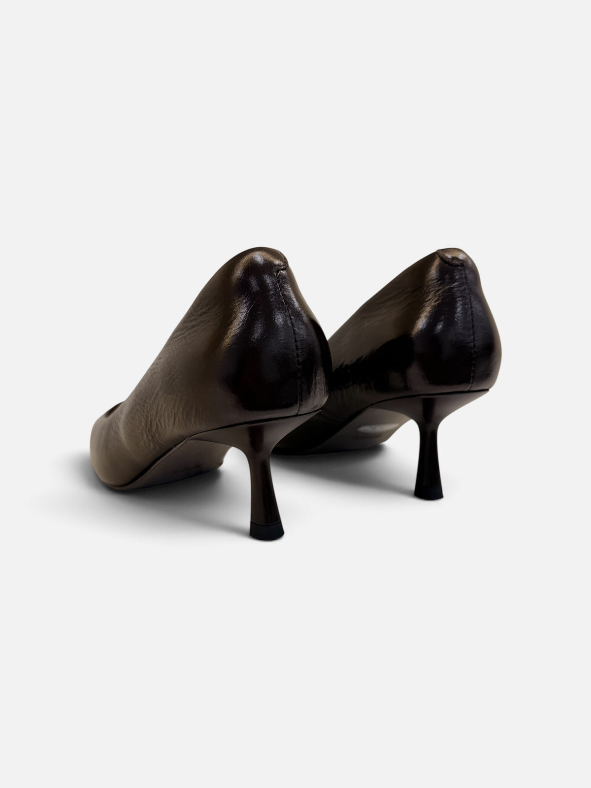 Dark Chocolate Pointed-Toe Kitten Heels