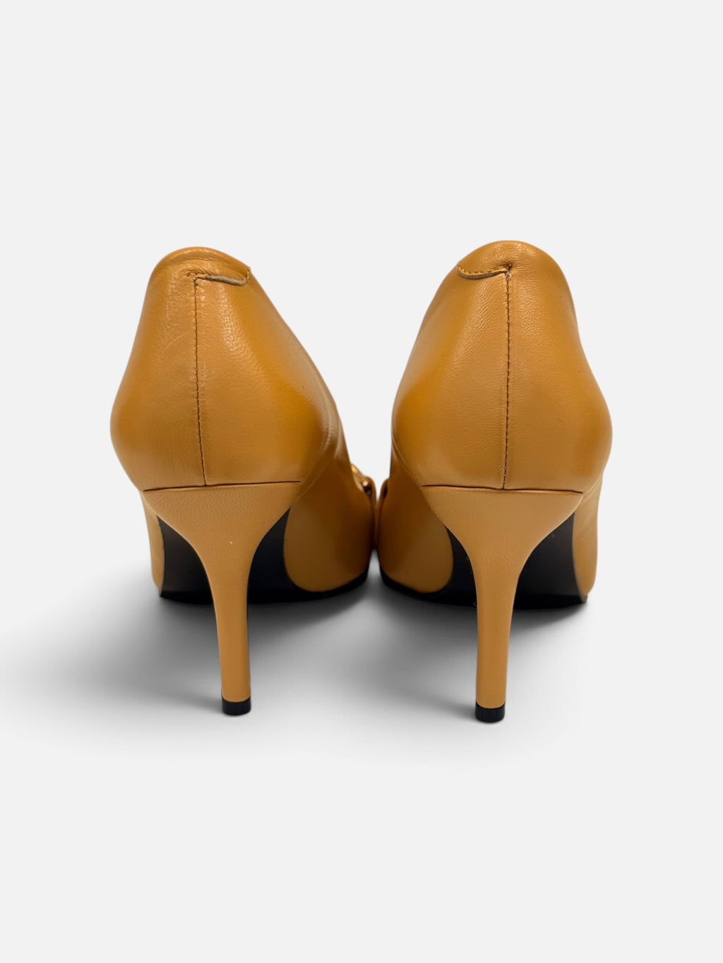 Mustard Yellow Pumps with Gold Chain Detail