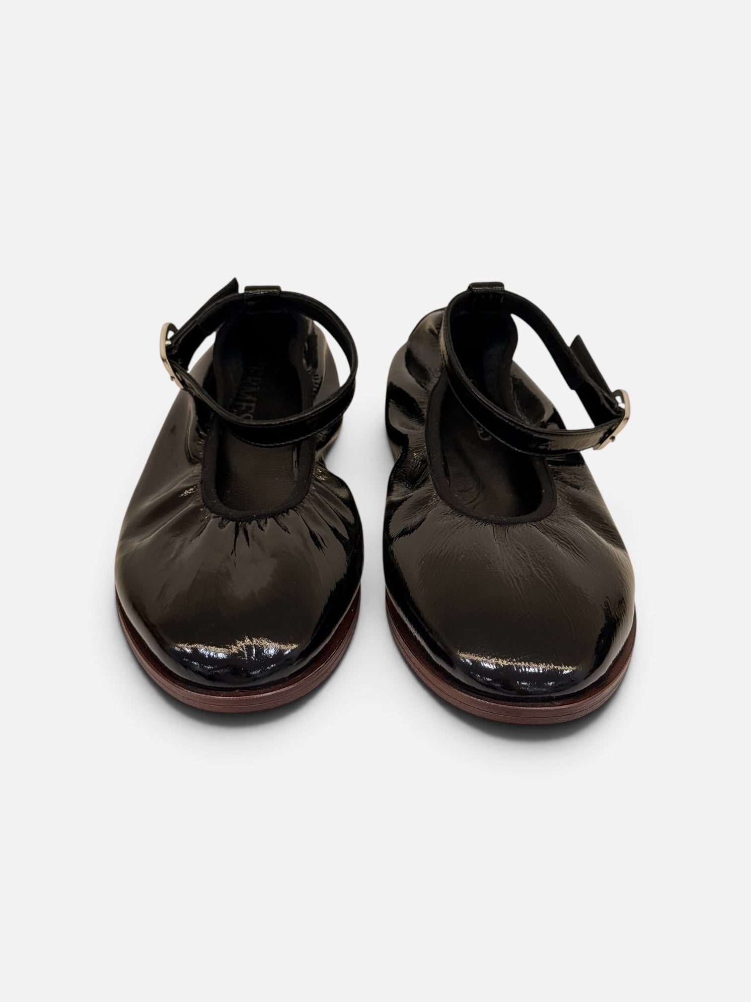Black Glossy Ruched Mary Jane Shoes