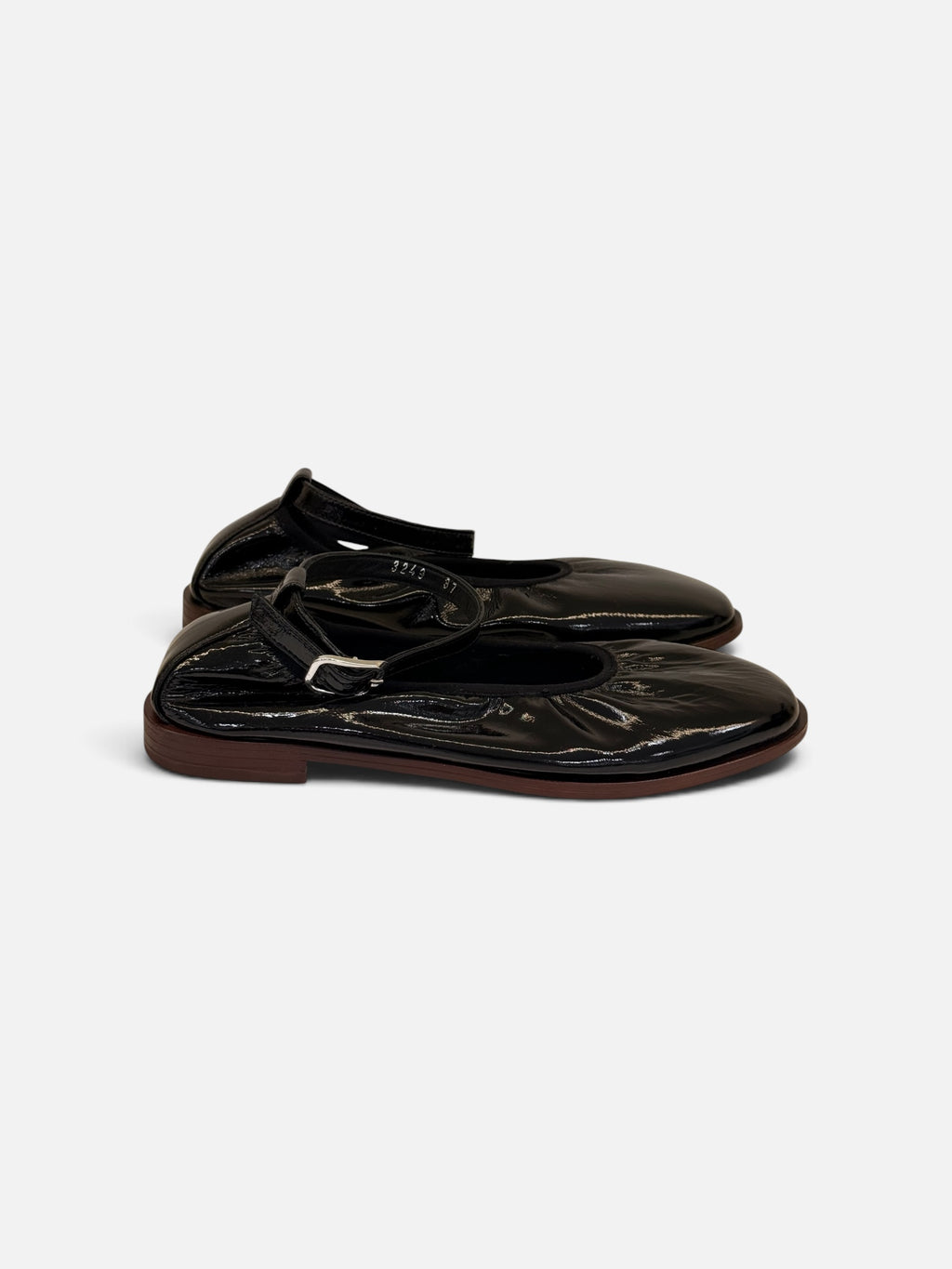 Black Glossy Ruched Mary Jane Shoes