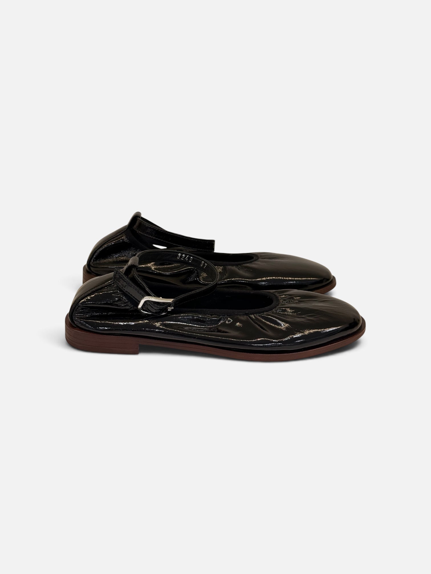 Black Glossy Ruched Mary Jane Shoes