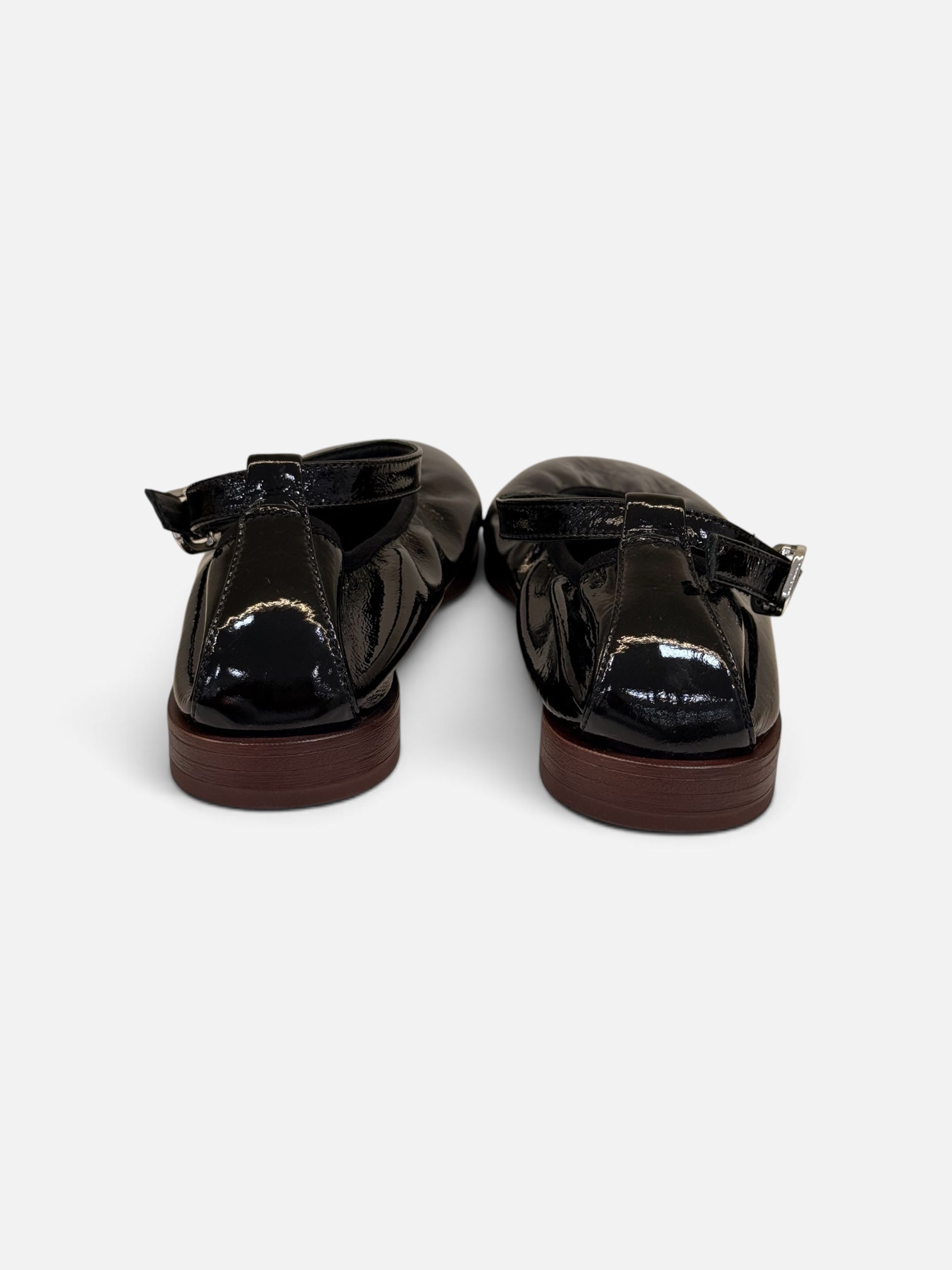 Black Glossy Ruched Mary Jane Shoes