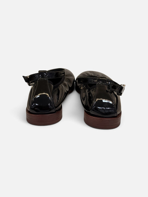 Black Glossy Ruched Mary Jane Shoes