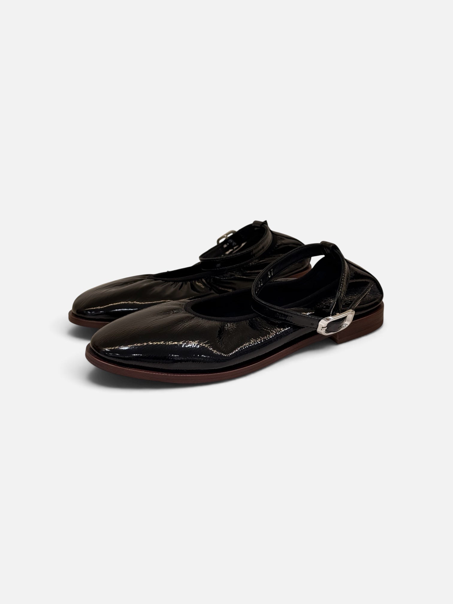 Black Glossy Ruched Mary Jane Shoes