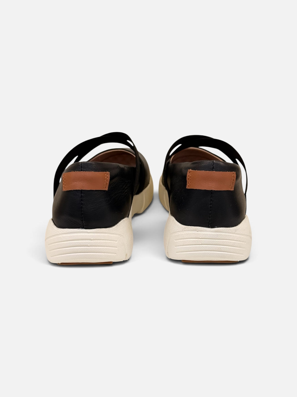 Black Leather Flats with Crisscross Straps and White Sole