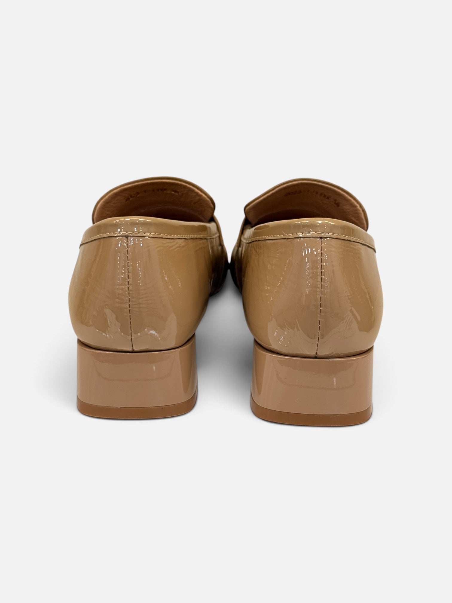 Glossy Beige Loafers with Gold Buckle