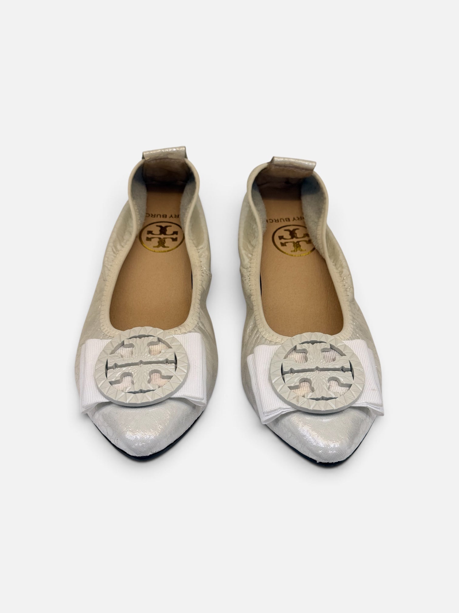 Metallic Silver Flats with Bow Detail