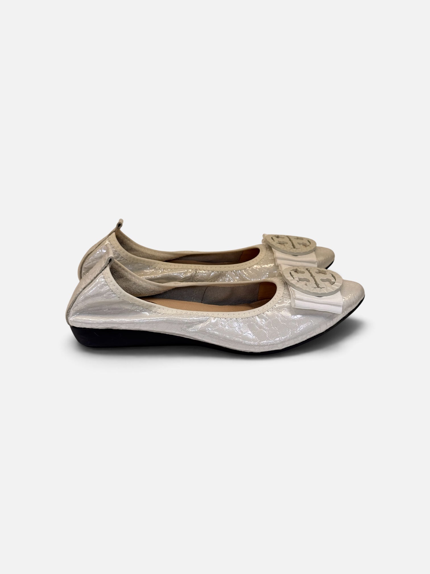 Metallic Silver Flats with Bow Detail