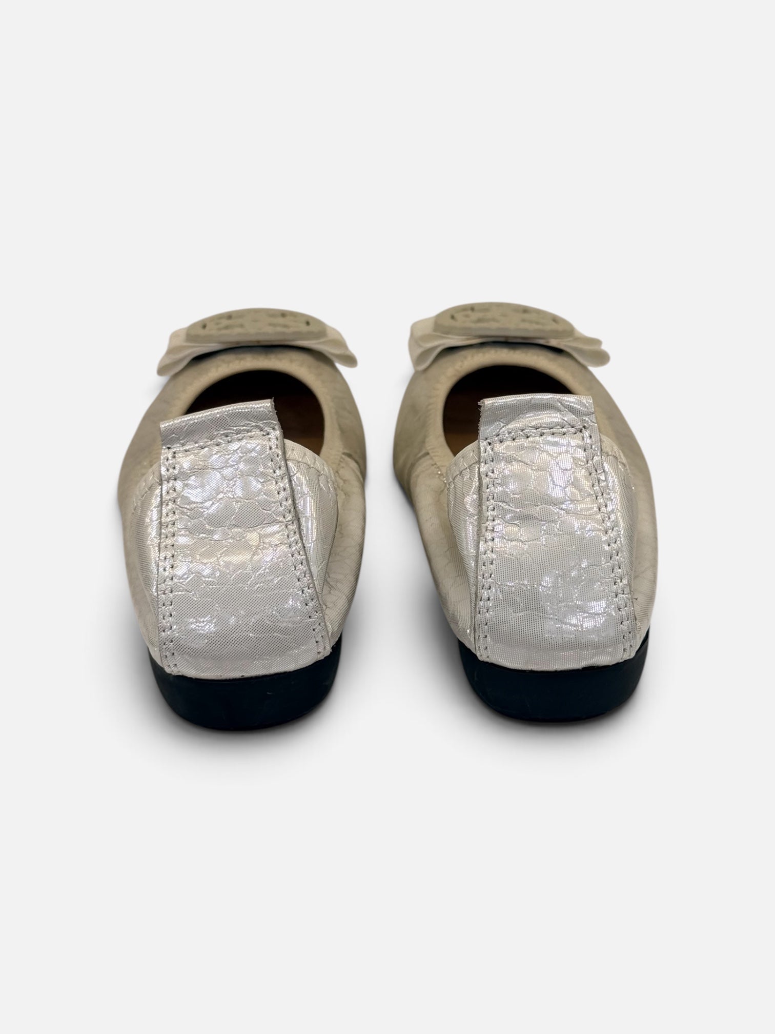 Metallic Silver Flats with Bow Detail