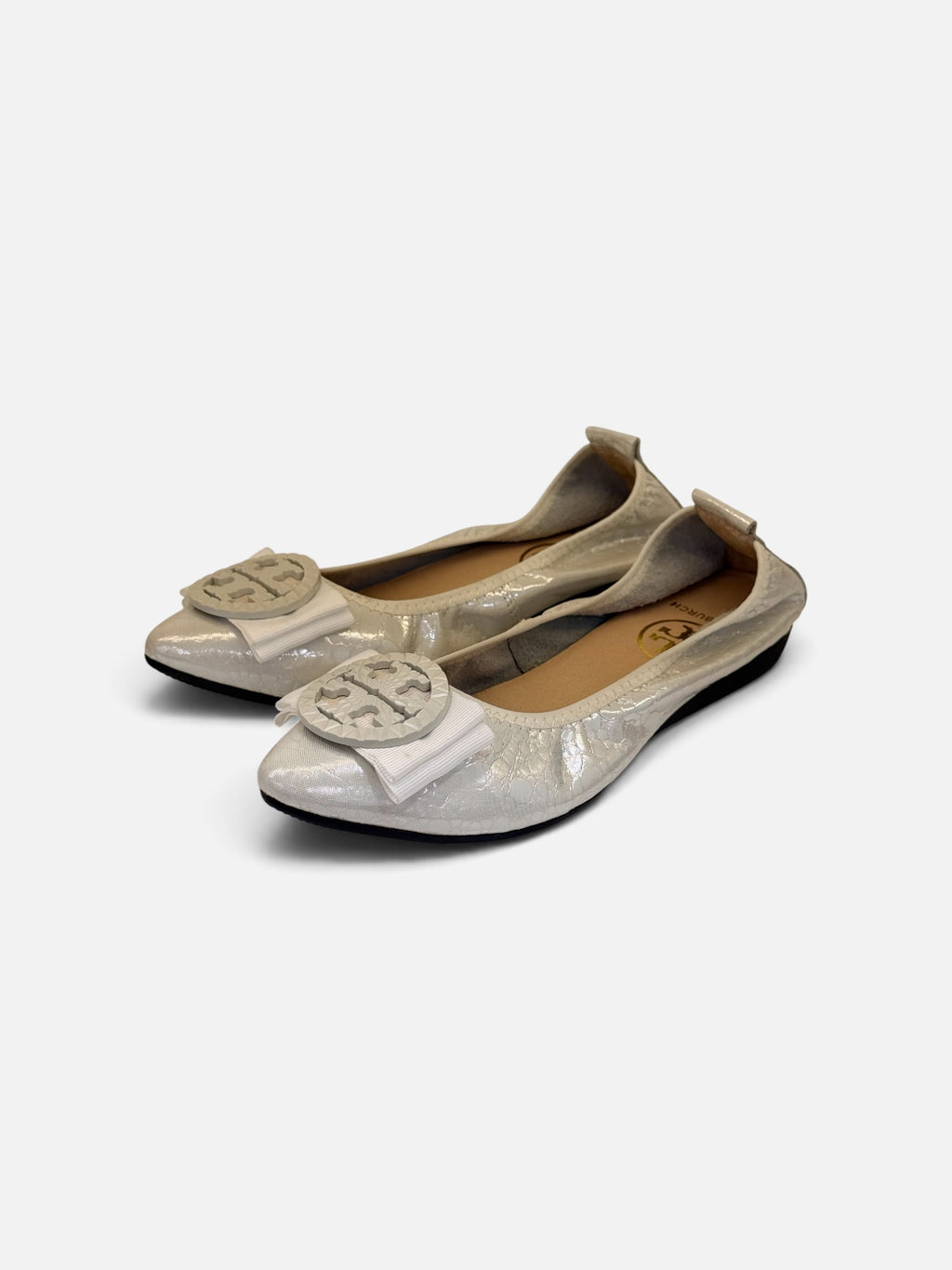 Metallic Silver Flats with Bow Detail