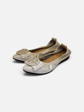 Metallic Silver Flats with Bow Detail