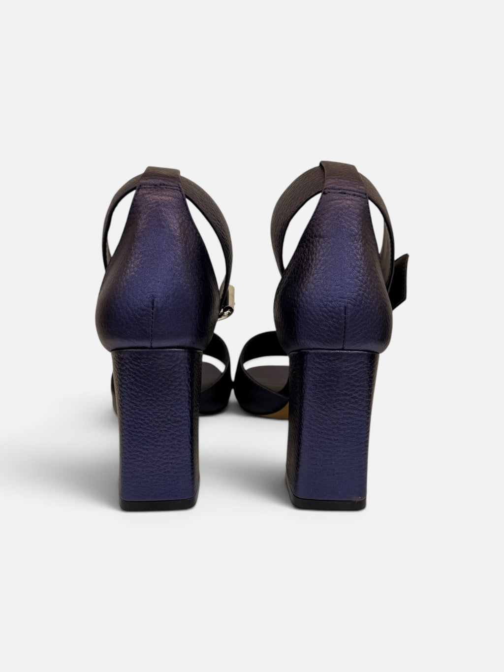 Metallic Purple Ankle-Strap High-Heel Sandals