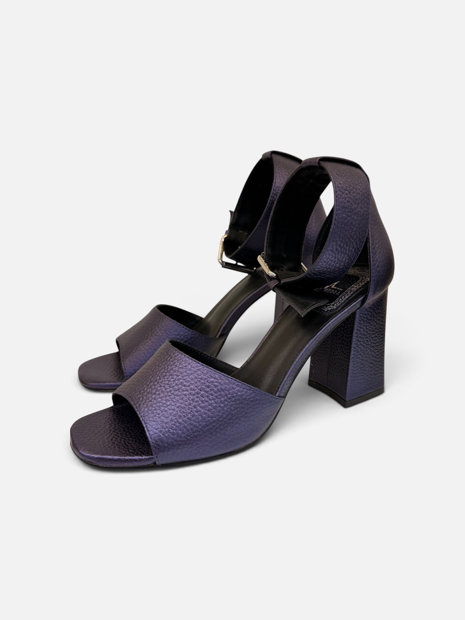 Metallic Purple Ankle-Strap High-Heel Sandals