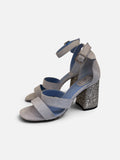 Grey Suede Sandals with Glitter Block Heel