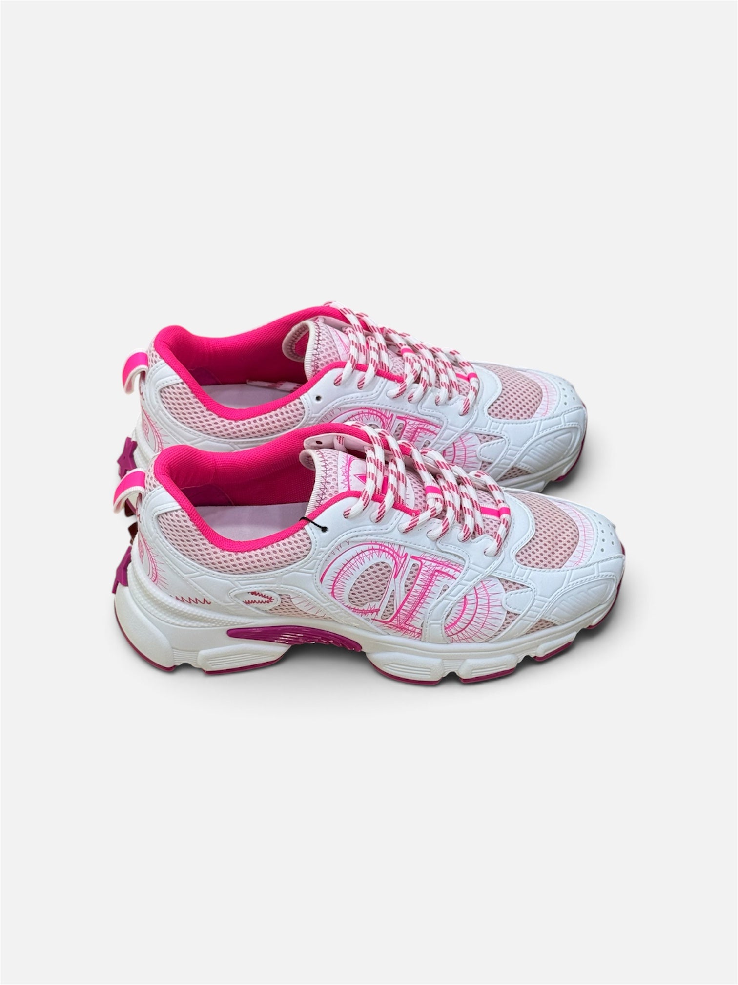 White & Hot Pink Chunky Sneakers