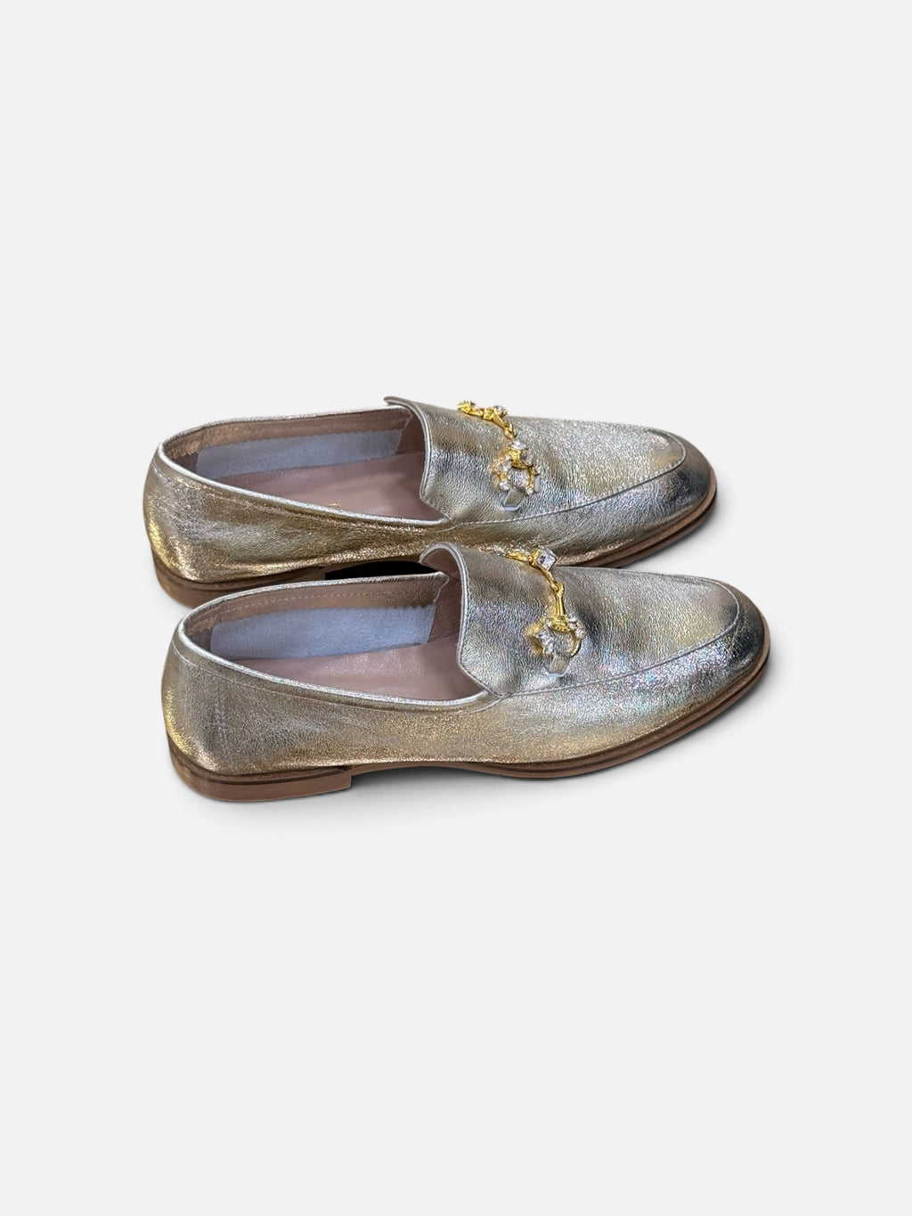 Silver Metallic Horsebit Loafers