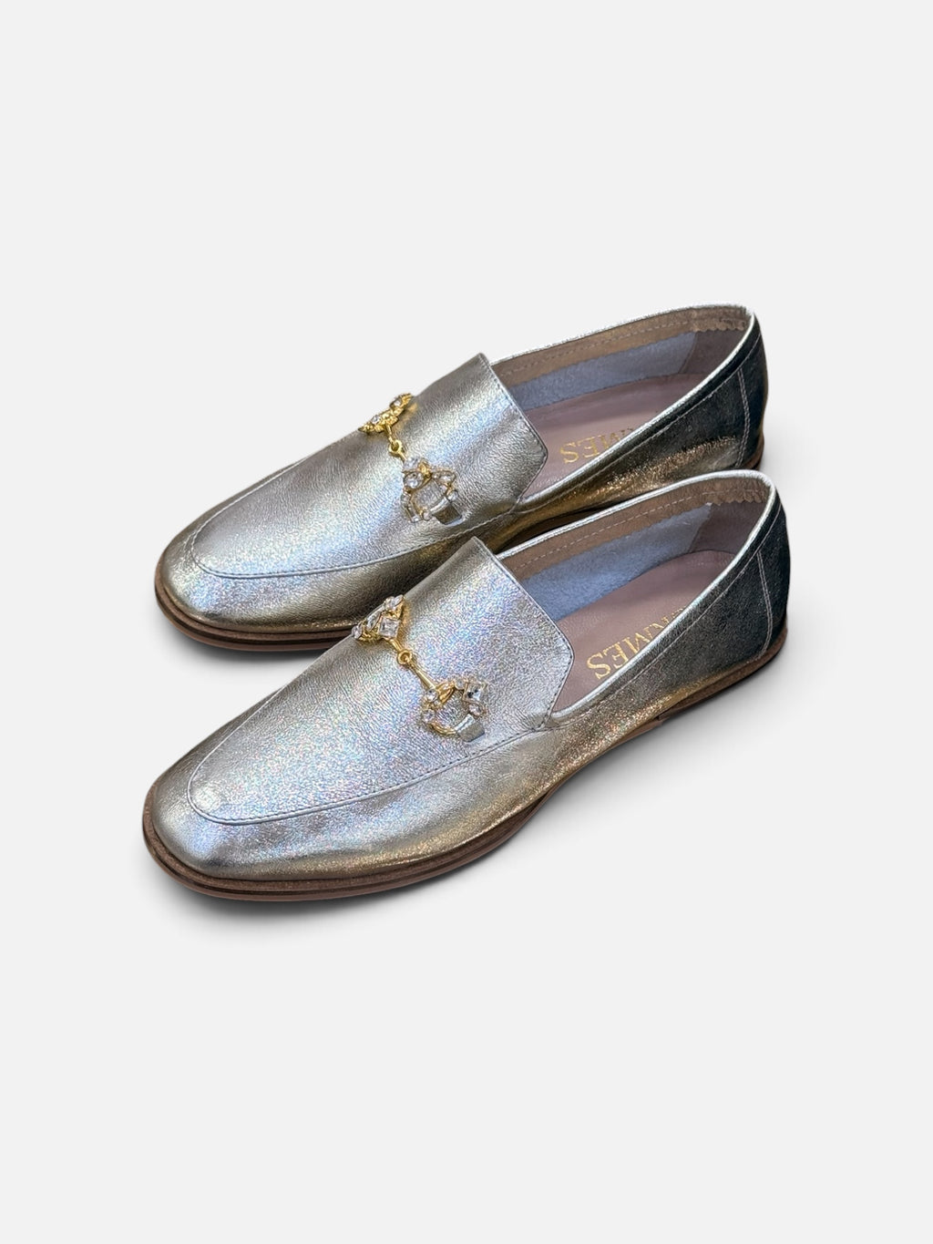 Silver Metallic Horsebit Loafers