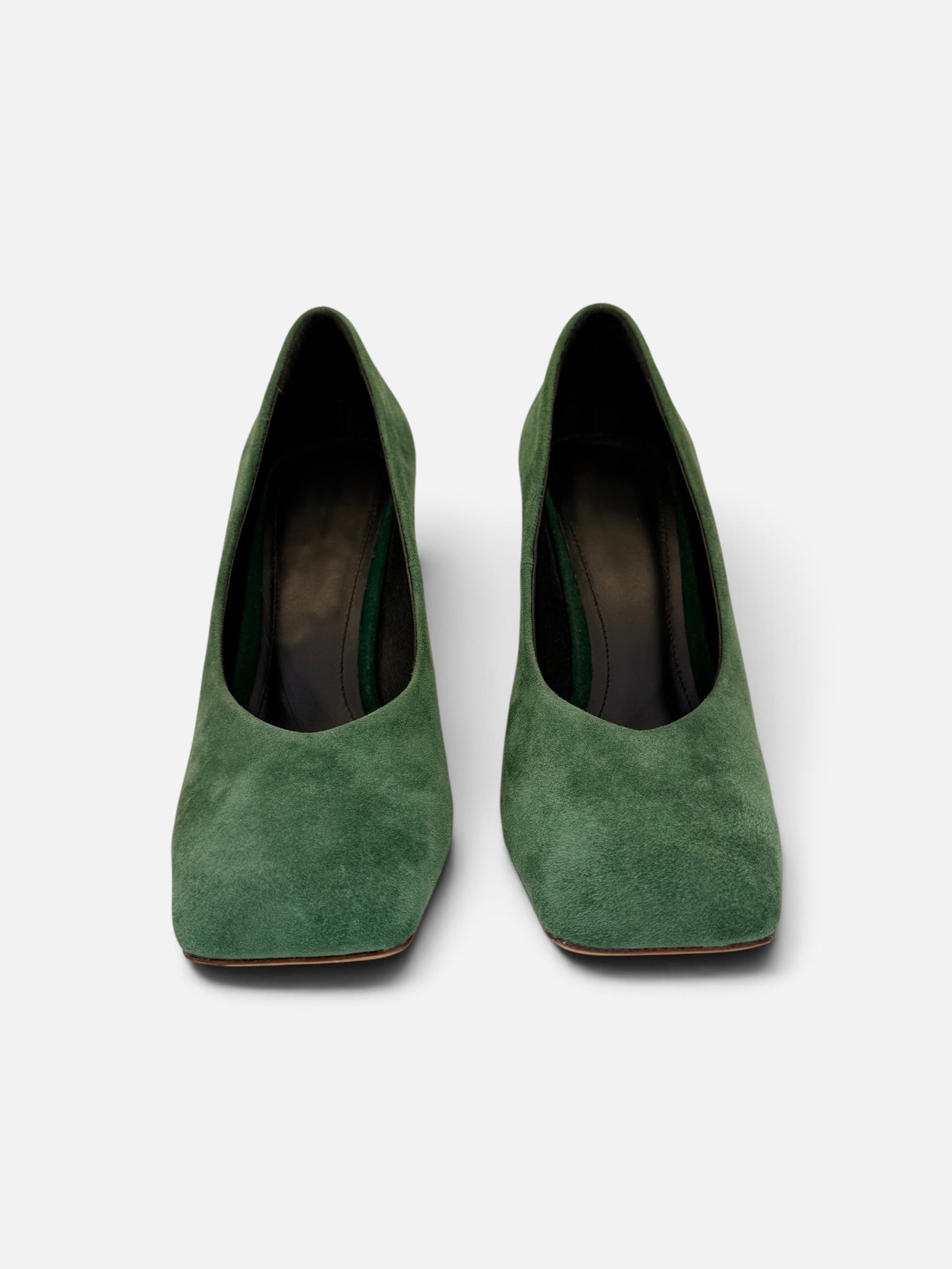 Green Suede Square-Toe Pumps